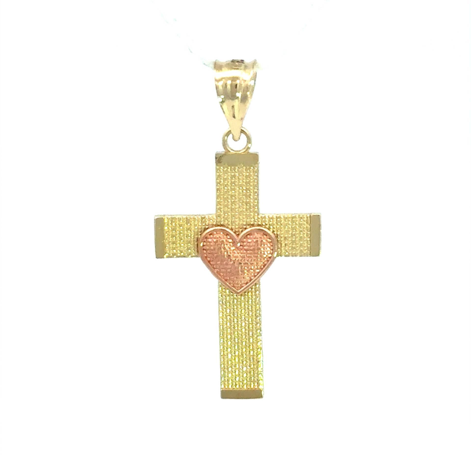 14K Zweifarbiger Gold Herz Kreuz Anhänger Religiöser Schmuck Geschenk von GianniDeloro