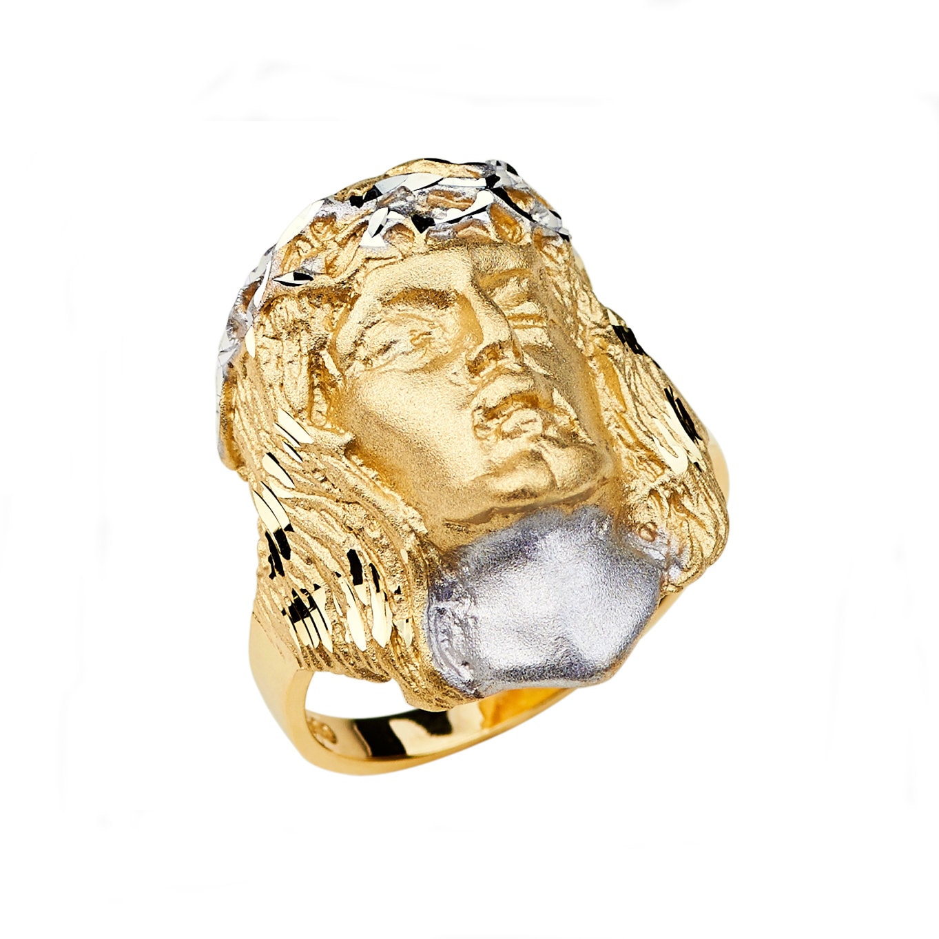 14K Zweifarbiger Gold Jesus Ring Religiöser Schmuck von GianniDeloro