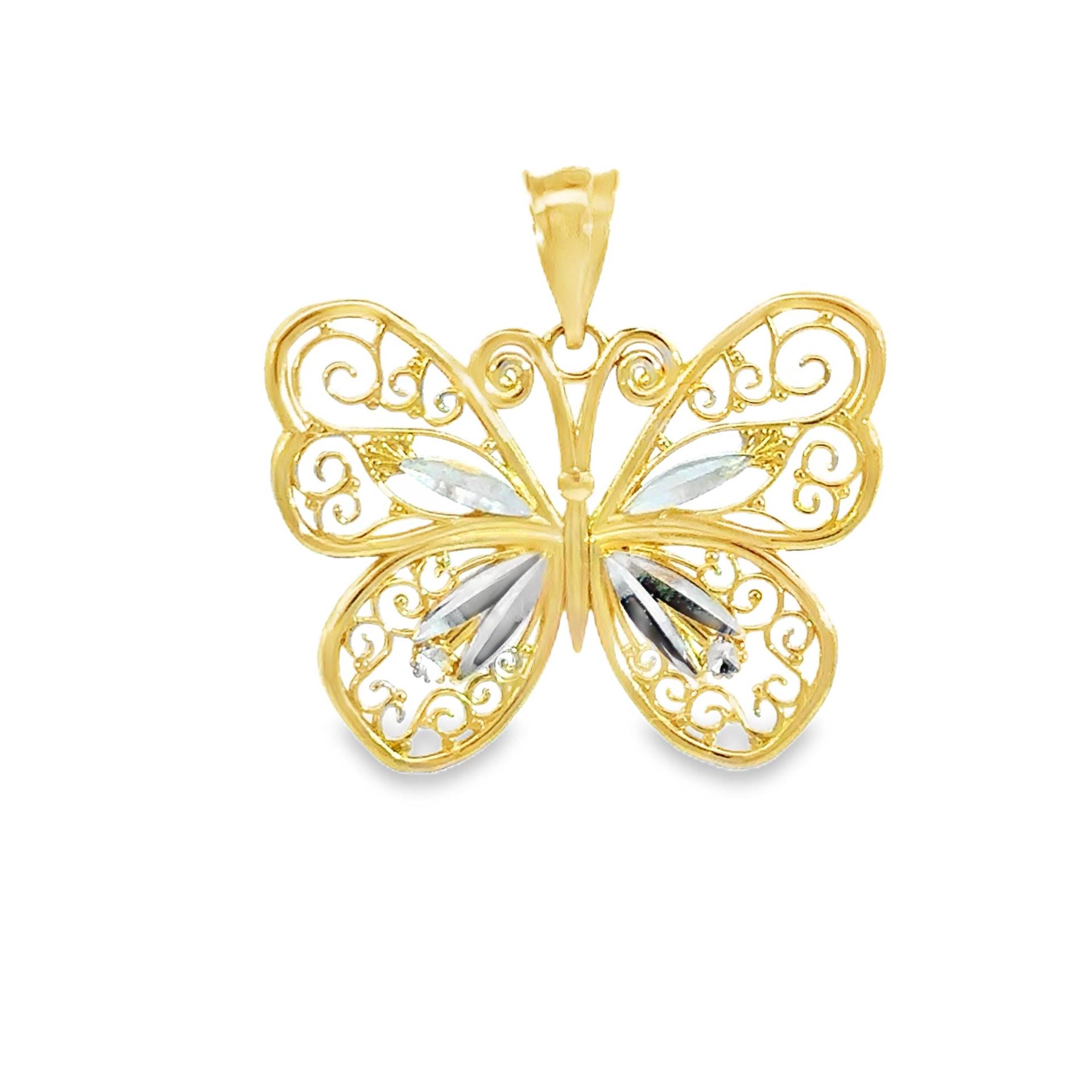 14K Zweifarbiges Gold Schmetterling Anhänger Eleganter Naturcharme von GianniDeloro