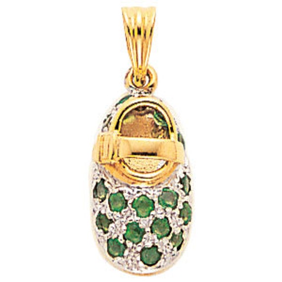 14Kt Gelbgold Babyschuh Mit Smaragd | Mai Geburtsstein von GianniDeloro
