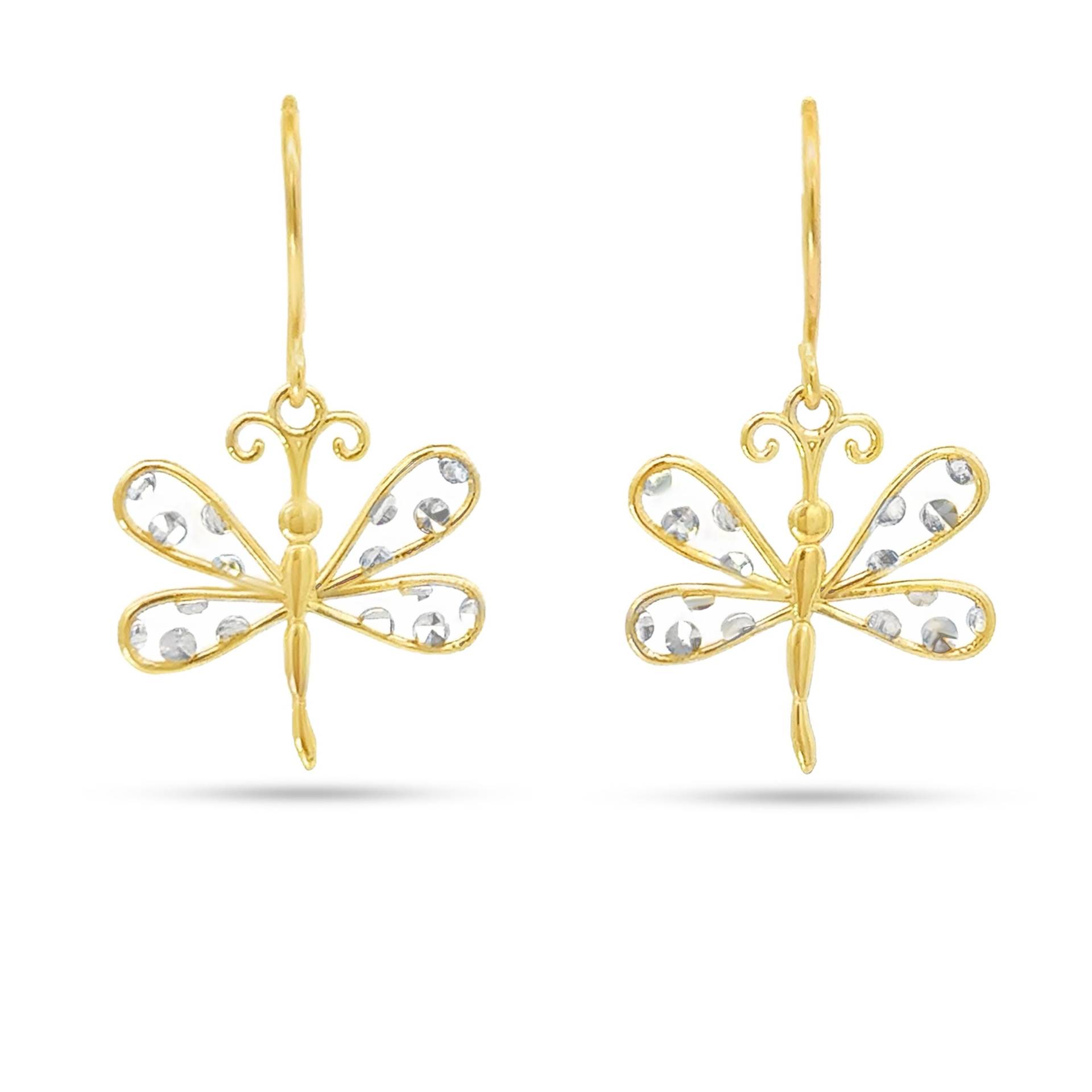 14Kt Gold Zweifarbige Dragon Fly Fish Hook Ohrringe von GianniDeloro