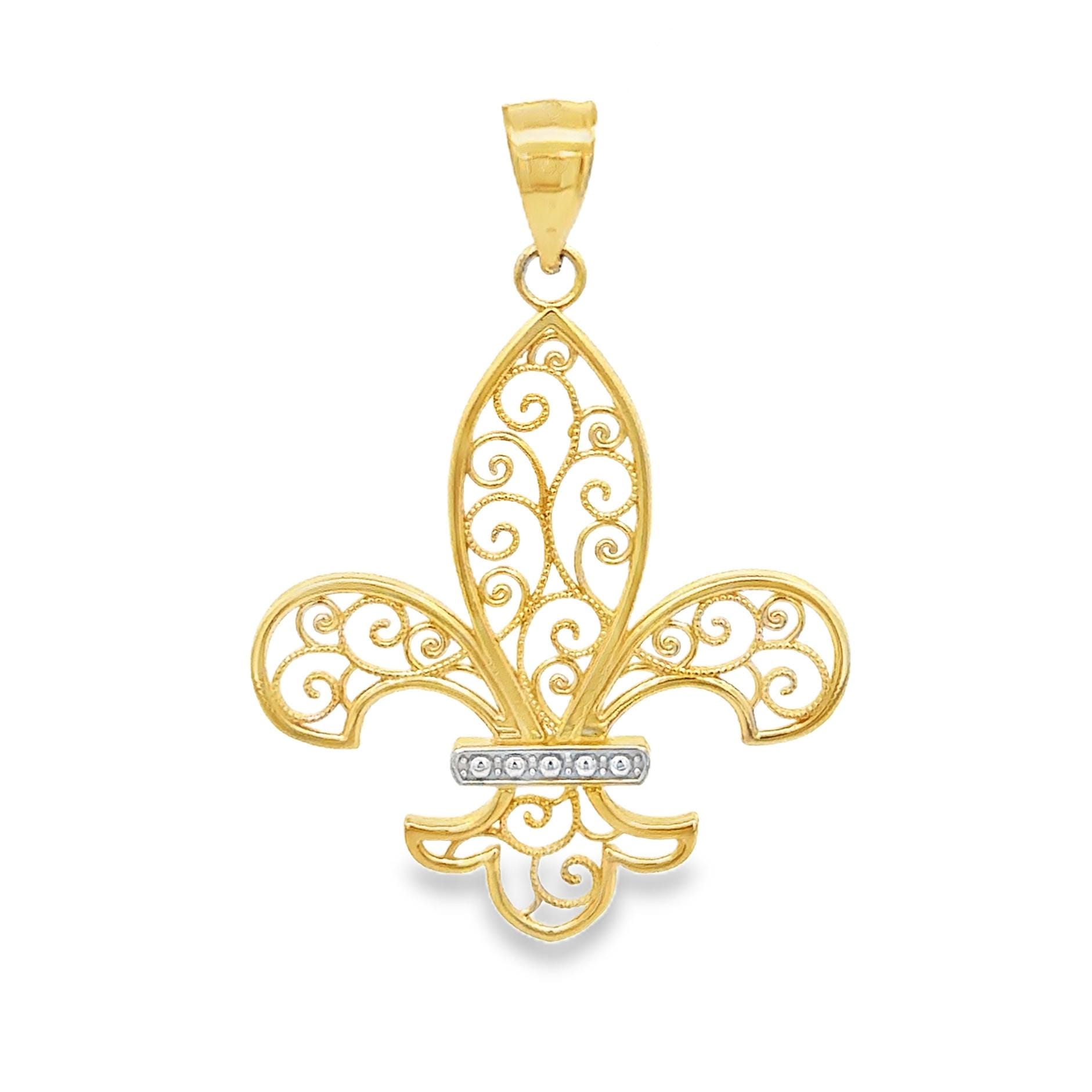 14Kt Zweifarbiger Goldener Filigraner Fleur-D-Lis-Anhänger von GianniDeloro