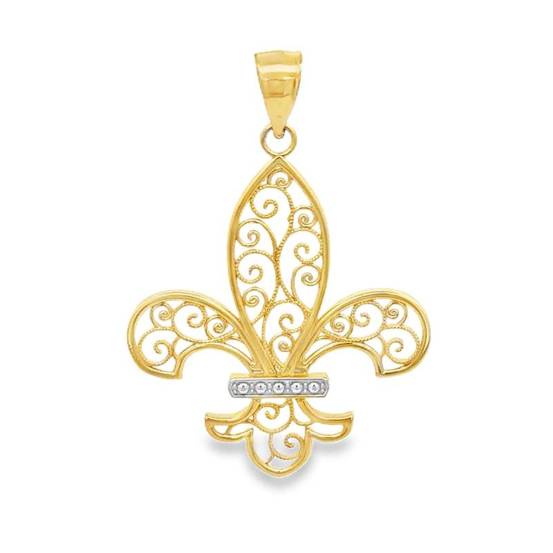 14Kt Zweifarbiger Goldener Filigraner Fleur-D-Lis-Anhänger von GianniDeloro