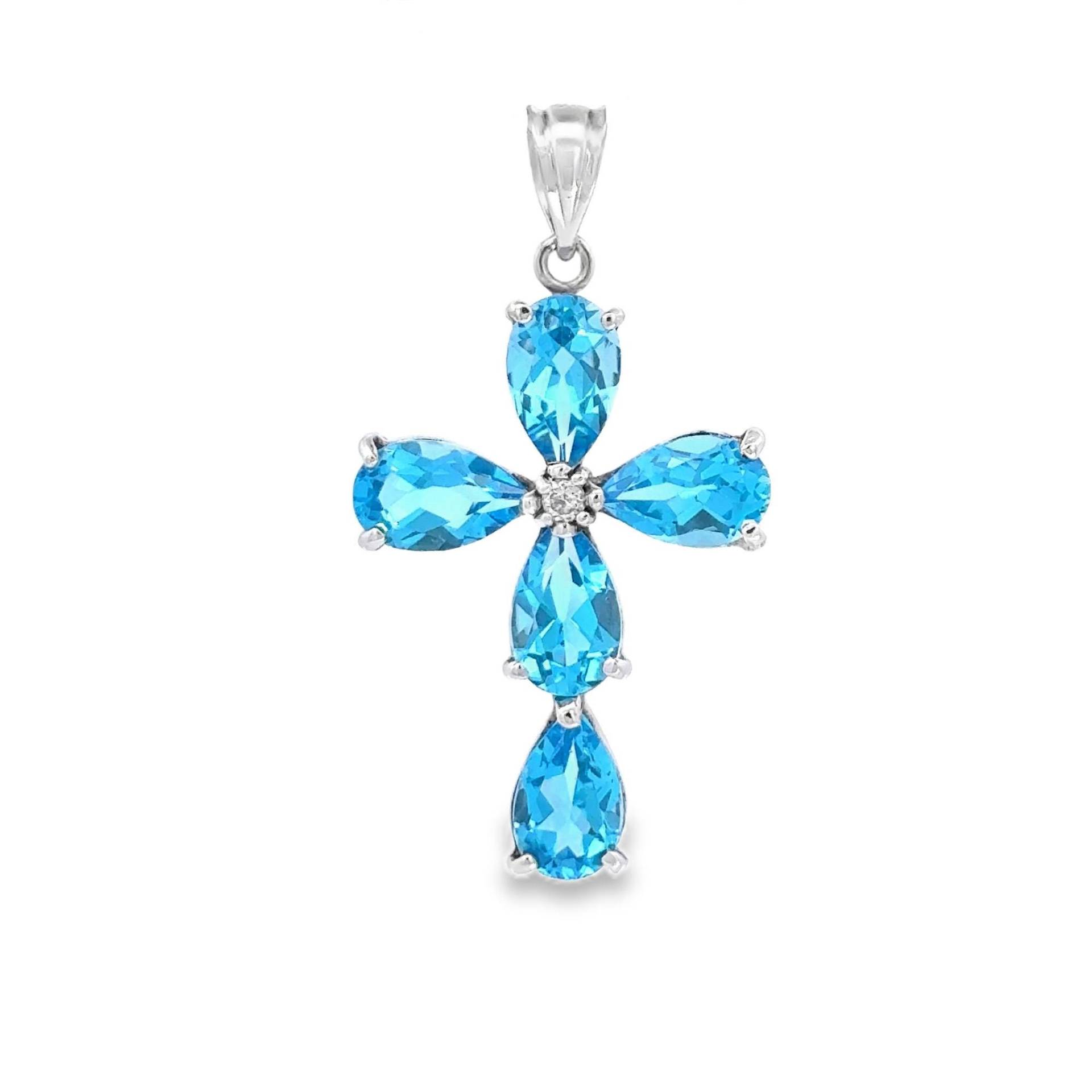 Sterling Silber Kreuz Anhänger Mit Echten London Swiss Blue Topaz Steinen & .03Ct. Mitteldiamant von GianniDeloro