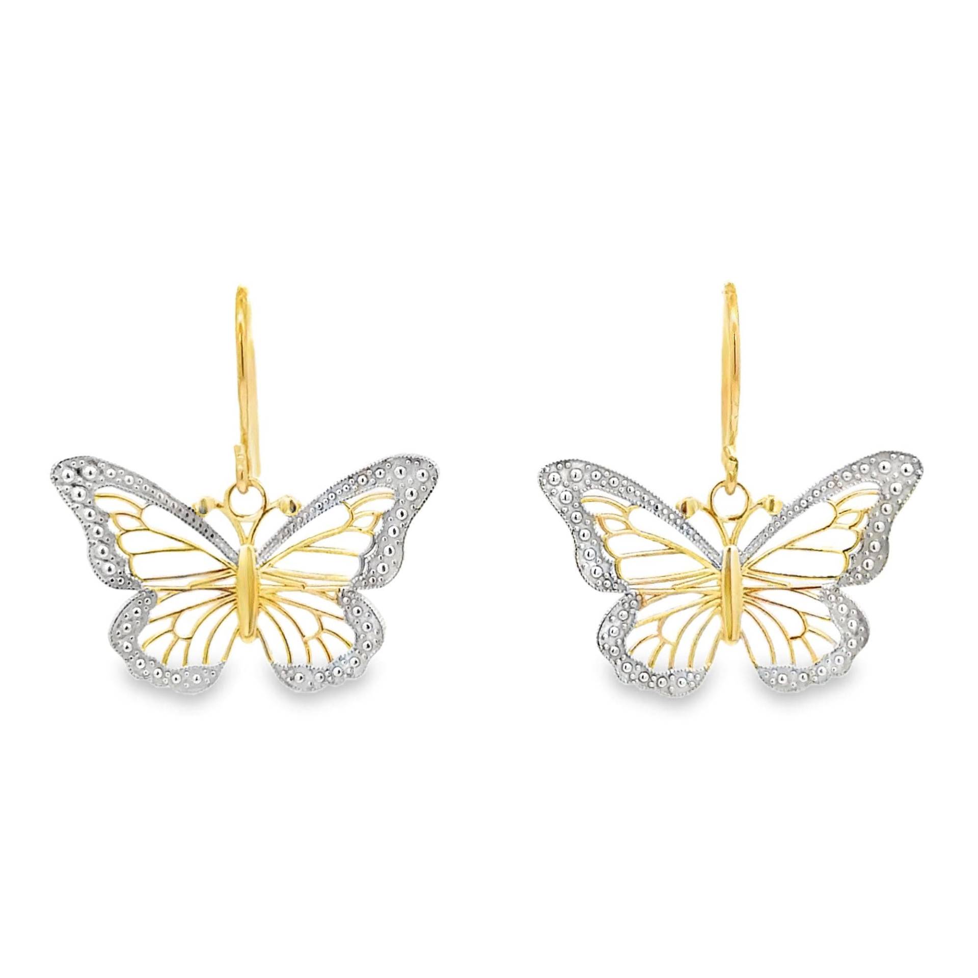 Zweifarbige 14K Gold Schmetterling Ohrringe Zierliche Schmuckstücke Aus Gemischten Metallen von GianniDeloro