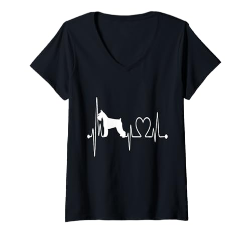 Damen Riesenschnauzer Herzschlag EKG Love Hundebesitzer Tierliebhaber T-Shirt mit V-Ausschnitt Damen Riesenschnauzer Herzschlag EKG Love Hundebesitzer Tierliebhaber T-Shirt mit V-Ausschnitt von Giant Schnauzer Owner Gifts Funny Dog Lovers Shirt
