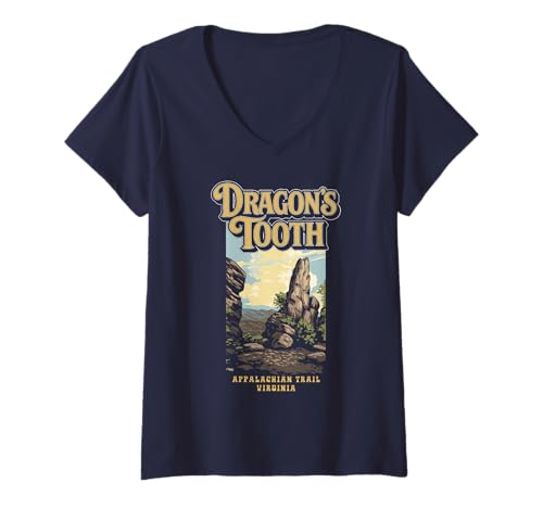 Damen Dragons Tooth Virginia Appalachian Trail Vintage WPA Style T-Shirt mit V-Ausschnitt Damen Dragons Tooth Virginia Appalachian Trail Vintage WPA Style T-Shirt mit V-Ausschnitt von Giant Step Design Co.