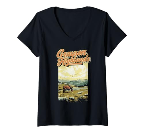 Damen Grayson Highlands Virginia Vintage WPA Style Artistic T-Shirt mit V-Ausschnitt Damen Grayson Highlands Virginia Vintage WPA Style Artistic T-Shirt mit V-Ausschnitt von Giant Step Design Co.