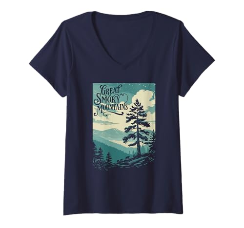 Damen Great Smoky Mountains Smokies Vintage WPA Style Artistic T-Shirt mit V-Ausschnitt Damen Great Smoky Mountains Smokies Vintage WPA Style Artistic T-Shirt mit V-Ausschnitt von Giant Step Design Co.