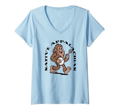 Damen Native Appalachian Funny Bigfoot Banjo Sasquatch T-Shirt mit V-Ausschnitt Damen Native Appalachian Funny Bigfoot Banjo Sasquatch T-Shirt mit V-Ausschnitt von Giant Step Design Co.