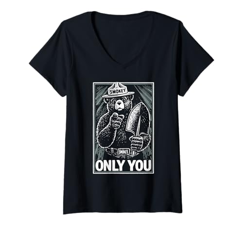 Damen Only You Classic Smokey Bear Pointing WPA Style T-Shirt mit V-Ausschnitt Damen Only You Classic Smokey Bear Pointing WPA Style T-Shirt mit V-Ausschnitt von Giant Step Design Co.
