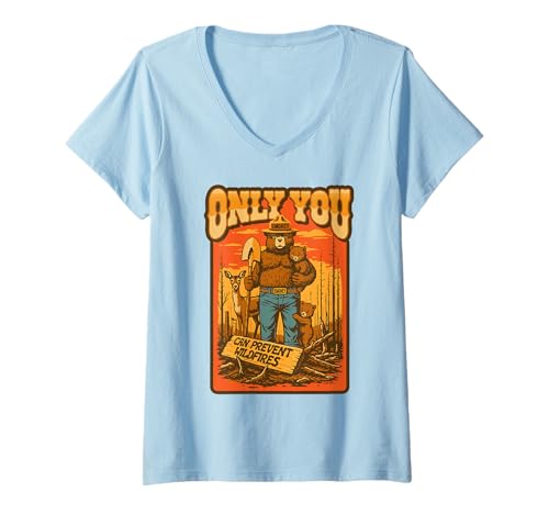 Damen Only You Classic Smokey Bear & Friends Prevent Wildfires T-Shirt mit V-Ausschnitt Damen Only You Classic Smokey Bear & Friends Prevent Wildfires T-Shirt mit V-Ausschnitt von Giant Step Design Co.
