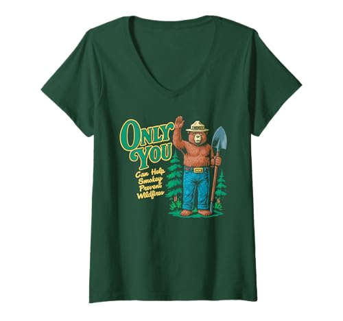 Damen Only You Waving Smokey Bear Vintage T-Shirt mit V-Ausschnitt Damen Only You Waving Smokey Bear Vintage T-Shirt mit V-Ausschnitt von Giant Step Design Co.
