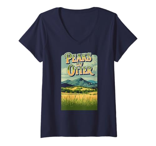 Damen Peaks of Otter Blue Ridge Parkway Vintage WPA Style Artistic T-Shirt mit V-Ausschnitt Damen Peaks of Otter Blue Ridge Parkway Vintage WPA Style Artistic T-Shirt mit V-Ausschnitt von Giant Step Design Co.