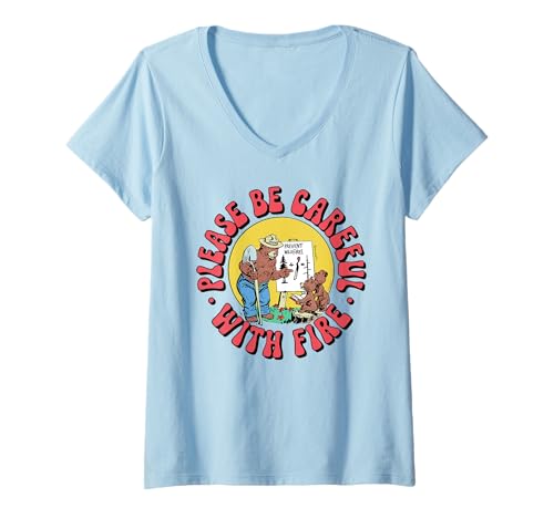 Damen Please Be Careful with Fire Smokey Bear Vintage Sketch T-Shirt mit V-Ausschnitt Damen Please Be Careful with Fire Smokey Bear Vintage Sketch T-Shirt mit V-Ausschnitt von Giant Step Design Co.
