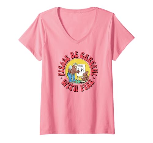 Damen Please Be Careful with Fire Smokey Bear Vintage Sketch T-Shirt mit V-Ausschnitt Damen Please Be Careful with Fire Smokey Bear Vintage Sketch T-Shirt mit V-Ausschnitt von Giant Step Design Co.