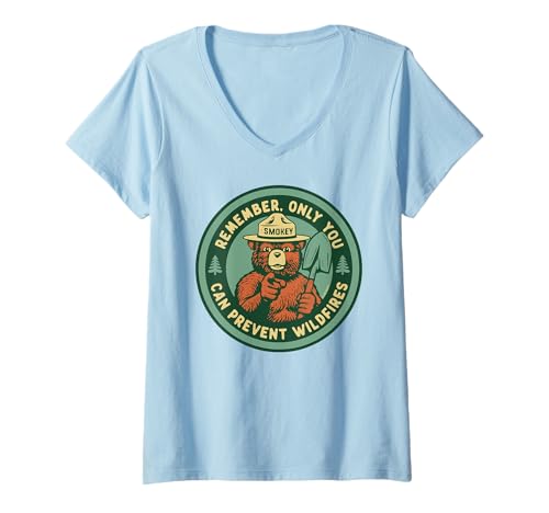Damen Remember Only You Can Prevent Wildfires Pointing Smokey Bear T-Shirt mit V-Ausschnitt Damen Remember Only You Can Prevent Wildfires Pointing Smokey Bear T-Shirt mit V-Ausschnitt von Giant Step Design Co.