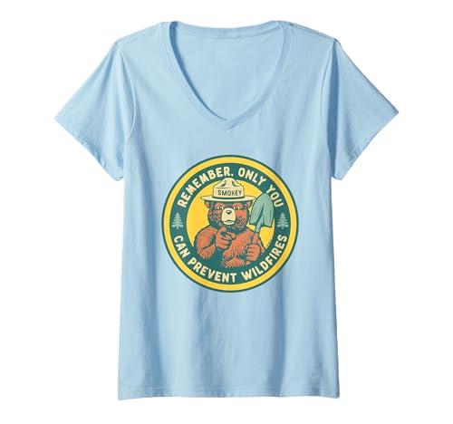 Damen Remember Only You Can Prevent Wildfires Pointing Smokey Bear T-Shirt mit V-Ausschnitt Damen Remember Only You Can Prevent Wildfires Pointing Smokey Bear T-Shirt mit V-Ausschnitt von Giant Step Design Co.
