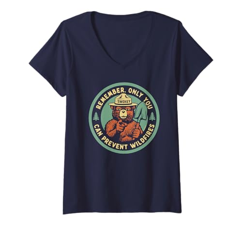 Damen Remember Only You Can Prevent Wildfires Pointing Smokey Bear T-Shirt mit V-Ausschnitt Damen Remember Only You Can Prevent Wildfires Pointing Smokey Bear T-Shirt mit V-Ausschnitt von Giant Step Design Co.
