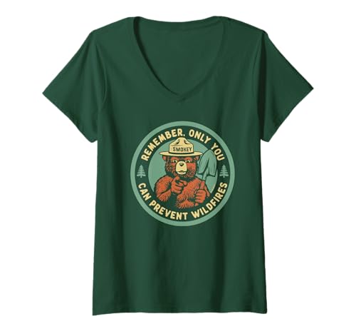 Damen Remember Only You Can Prevent Wildfires Pointing Smokey Bear T-Shirt mit V-Ausschnitt Damen Remember Only You Can Prevent Wildfires Pointing Smokey Bear T-Shirt mit V-Ausschnitt von Giant Step Design Co.