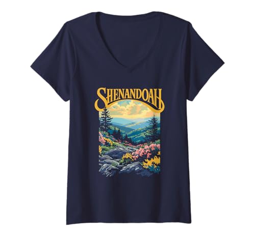 Damen Shenandoah National Park Virginia Vintage WPA Style Artistic T-Shirt mit V-Ausschnitt Damen Shenandoah National Park Virginia Vintage WPA Style Artistic T-Shirt mit V-Ausschnitt von Giant Step Design Co.