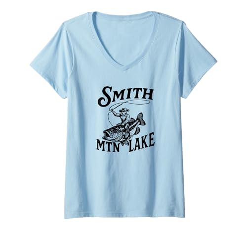 Damen Smith Mountain Lake Striper Cowboy Bass Fisherman Fishing T-Shirt mit V-Ausschnitt Damen Smith Mountain Lake Striper Cowboy Bass Fisherman Fishing T-Shirt mit V-Ausschnitt von Giant Step Design Co.