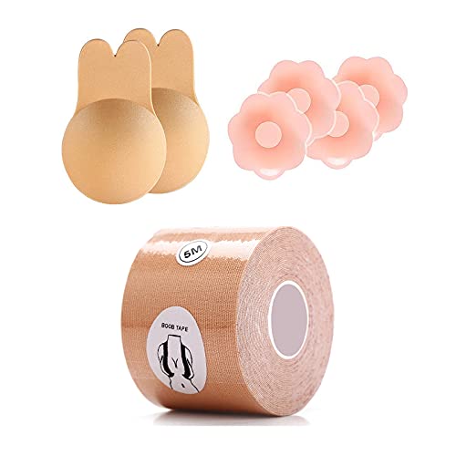 GiantGo Body Tape Trägerloser Stütz-BH Starker selbstklebender BH mit Blütenblatt-Brustwarzenabdeckungen Unsichtbarer Push-up-Rückenfrei BH Brustlift Tit Cover BH für große Brüste, beige GiantGo Body Tape Trägerloser Stütz-BH Starker selbstklebender BH mit Blütenblatt-Brustwarzenabdeckungen Unsichtbarer Push-up-Rückenfrei BH Brustlift Tit Cover BH für große Brüste, beige von GiantGo