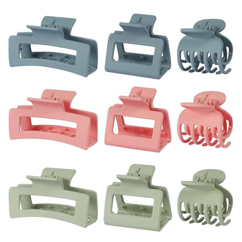 GiantGo Haarspangen-Set für Frauen, 9 Stück - 6 matte Rechteck-Klammern 5 cm & 8,5 cm und 3 doppelte Haarklammern mit 4 cm Zinken von GiantGo