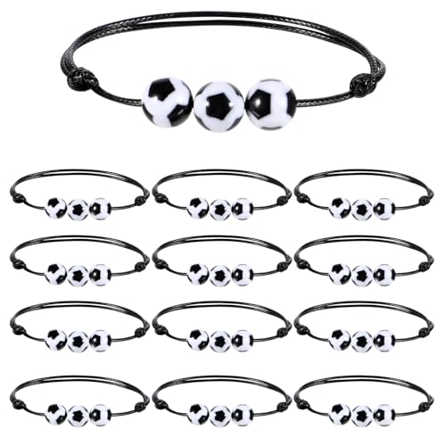 Giantree 12 Stück Fußball Armbänder Kinder, Sport Armbänder, Verstellbares Schnur Fußball Armband Freundschaftsarmband für Erwachsene Mädchen Jungen Fussball Party Geburtstag Mitgebsel von Giantree