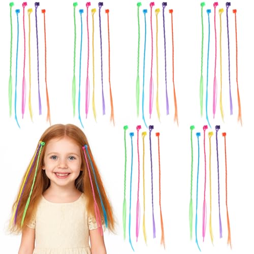 Giantree 36 Stück Farbige Haarverlängerung, Bunte Haarsträhnen Kinder Mit Haarclips Haarsträhnen Zum Einklipsen Haarverlängerung Zum Einflechten Für Party Festival Deko Geschenke von Giantree