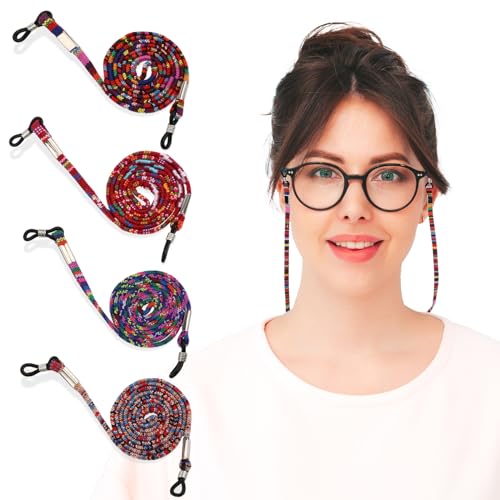 Giantree 4 Stück Baumwolle Brillenketten Damen,Brillenband Sport Damen Bohemien Brillenkette Bunt Brillenschnur Reisen Anti Rutsch Brillen Halter für brillen Sonnenbrille Lesebrille von Giantree