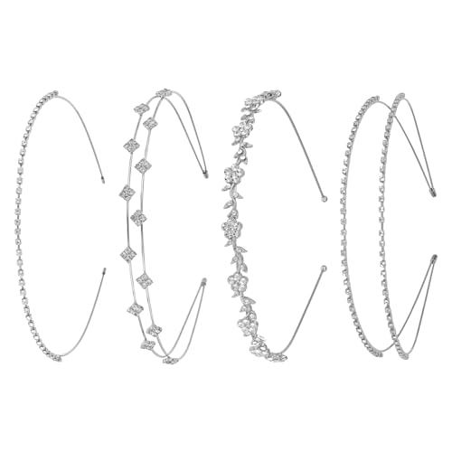Giantree 4 Stück Hochzeit Braut Haarreifen, Strass Haarreif Damen Mädchen Haarreifen Hochzeit Haarband Haarschmuck Strass Kristall Haarreif Braut Elegante Brautjungfern Braut Zubehör(Silber) von Giantree
