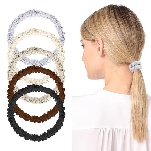 Giantree 5 Stück Seiden Haargummis, Maulbeerseide Haargummis Damen Haare Ringe Premium Satin Haargummis Pferdeschwanz Haare Ringe Weich Haarschmuck Haarbänder Schlaf-Haargummis von Giantree
