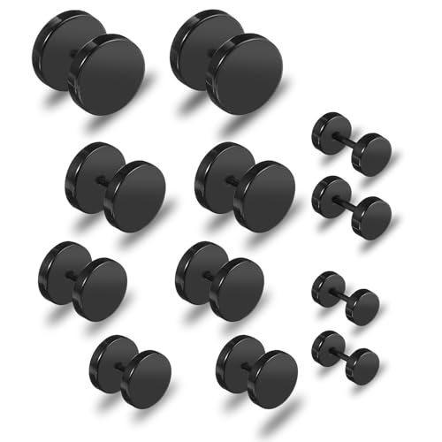 Giantree 6 Paare Dot Ohrstecker, Ohrstecker für Herren, 4–10 mm Edelstahl Stud Ohrstecker Set Runde Scheibe Ohrringe Flat Ohrstecker Punk Rock Ohrstecker Herrenohrringe Set(Schwarz) von Giantree