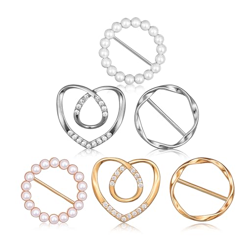 Giantree 6 Stück Damen Metall T Shirt Clips, Metall Gürtelschnalle, Broschen für Kleidung Shawl Buckle Schal Ring Clip Kleidungs Eckknopf für Schals T-Shirts Kleidern Hemden Mützen von Giantree