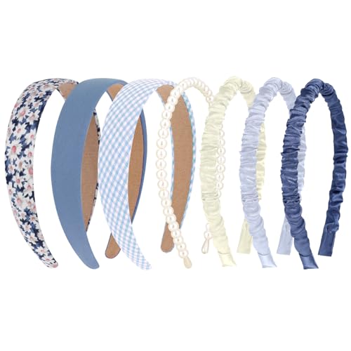 Giantree 7 Stück Modische Stirnbänder für Damen, Haarreifen Set Damen, Rutschfestes Mädchen-Stirnband Perlen Stirnbänder Stirnbänd Kunststoff Haarreif Modische Stirnbänder für Damen Mädchen (blau) von Giantree