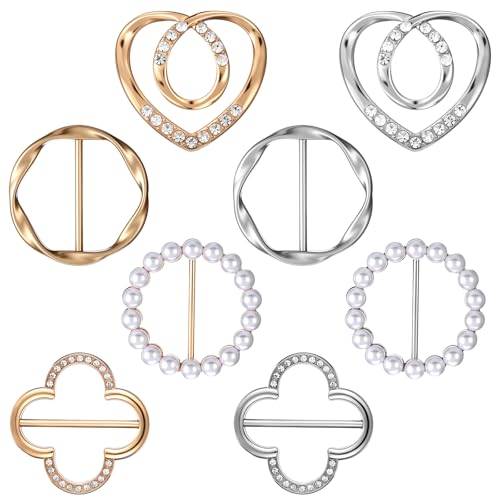 Giantree 8 Stück Silber Damen Metall T Shirt Clip, Scarf Ring Clip Strasssteine Schnalle Perlen Kleidungs Eckknopf Metall Schalschnallen Schnalle Broschen Für Kleidung Silber Kreis Clips von Giantree