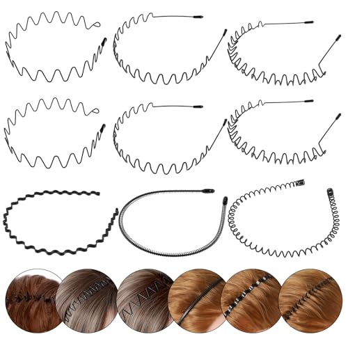Giantree 9 Stück Haarreifen Männer, Metall Haarband Welle Metall Stirnband Gezackter Haarreif Rutschfestes Elastisches Haarreifen Haarbänder für Männer Frauen für Outdoor Sports Yoga von Giantree