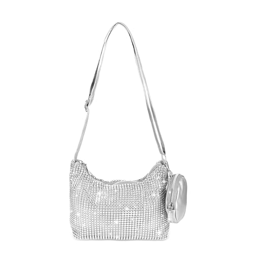 Giantree Damen Clutch Glitzer mit klein Geldbörsen, Glitzer Strass Abendtasche Umhängetasche Elegante Handtasche mit Reißverschluss für Abend Prom Hochzeit Party Bankett (Silber) von Giantree