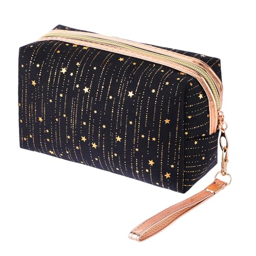 Giantree Damen Kleine Kosmetiktaschen, Glitzer Stern Kosmetiktasche Tragbare Reise Kosmetiktaschen Make up Tasche mit Reißverschluss und Kettengürtel Hält Verschiedene Kosmetika und Werkzeuge(Schwarz) von Giantree