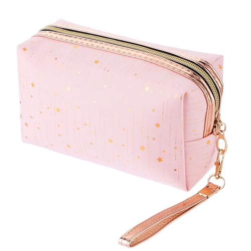 Giantree Damen Kleine Kosmetiktaschen, Glitzer Stern Kosmetiktasche Tragbare Reise Kosmetiktaschen Make up Tasche mit Reißverschluss und Kettengürtel Hält Verschiedene Kosmetika und Werkzeuge(Rosa) von Giantree