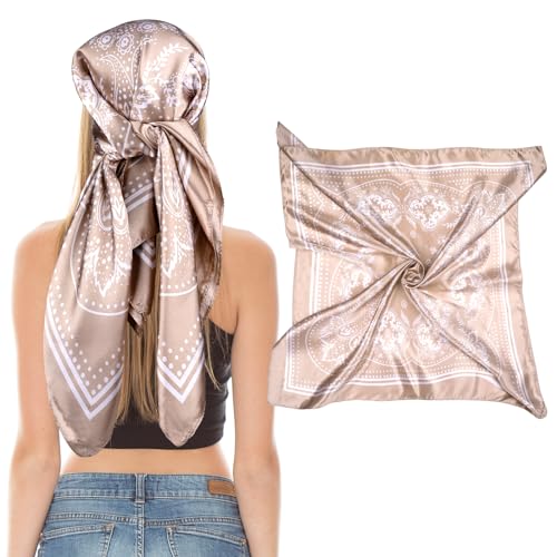 Giantree Damen Seidentücher, 90x90cm Weich Quadratisch Seidenschal Bandana Tuch Seiden Women's scarves Hals Kopftuch Decoration Headwear Geschenk für Frauen(Kamelhaarfarbe) von Giantree