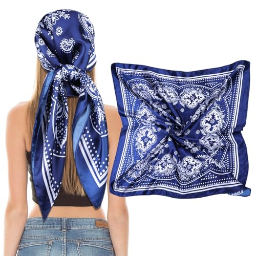 Giantree Damen Seidentücher, 90x90cm Weich Quadratisch Seidenschal Bandana Tuch Seiden Women's scarves Hals Kopftuch Decoration Headwear Geschenk für Frauen(Marineblau) von Giantree