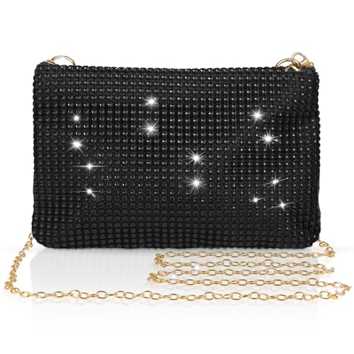 Giantree Frauen glänzend Abend Clutch Bag, Sparkly Abend Handtasche Kette Umhängetasche Lady Girl Party Bling Strass Handtasche für Prom Hochzeit Engagement Cocktail Party Bankett (Schwarz) von Giantree