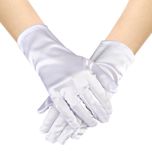 Giantree Kurze Satin Handschuhe für Damen, Damen Kleid Handschuhe Hochzeit Braut Handschuhe Bankett Party Handschuhe für Oper Handschuhe Party Kleidung Zubehör(Weiß) von Giantree