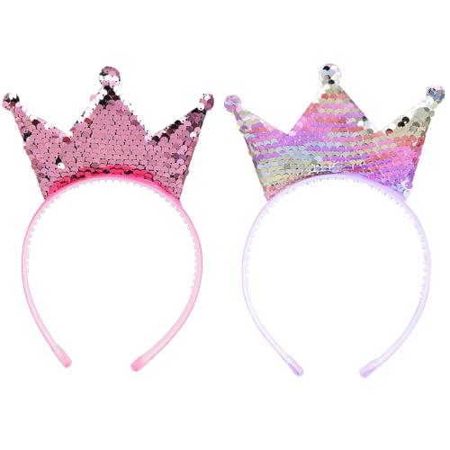 Giantree Pailletten Krone Stirnband, 2 Stück Krone Geburtstag Mädchen Haarreif mit Krone Pailletten Haarreifen Prinzessinnen HaarbäNder Mädchen Geburtstag Weihnachten (rosa+rot, Einheitsgröße) von Giantree