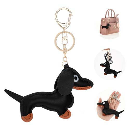 Giantree Schlüsselanhänger Dackel, Süße Welpe Hundetasche Anhänger Leder Glücksbringer Dackel Keychain Geschenke für Lieblingsmensch Frauen Männer Kinder Geburtstag Schlüsselring (Schwarz) von Giantree