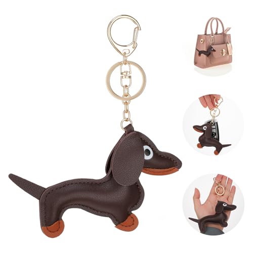 Giantree Schlüsselanhänger Dackel, Süße Welpe Hundetasche Anhänger Leder Glücksbringer Dackel Keychain Geschenke für Lieblingsmensch Frauen Männer Kinder Geburtstag Schlüsselring (dunkelbraun) von Giantree