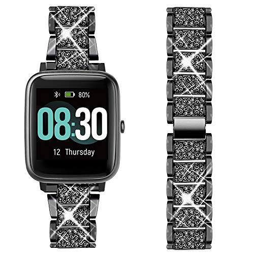 Giaogor Armband Kompatibel für Umidigi Uwatch3, Damen Metall Band Premium Edelstahl Bracelet Gurt für PUTARE ID205/Uwatch Ufit/Uwatch GT/Uwatch 3/ID205L/Smartwatch (Schwarz) von Giaogor