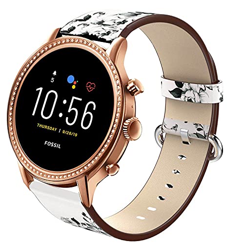 Giaogor Armband Kompatibel mit Fossil Julianna Hr, Quick Release Leder Classic Ersatz Uhrenarmband für Fossil Gen 5 Julianna HR (Weiß-Schwarze Blumen) von Giaogor